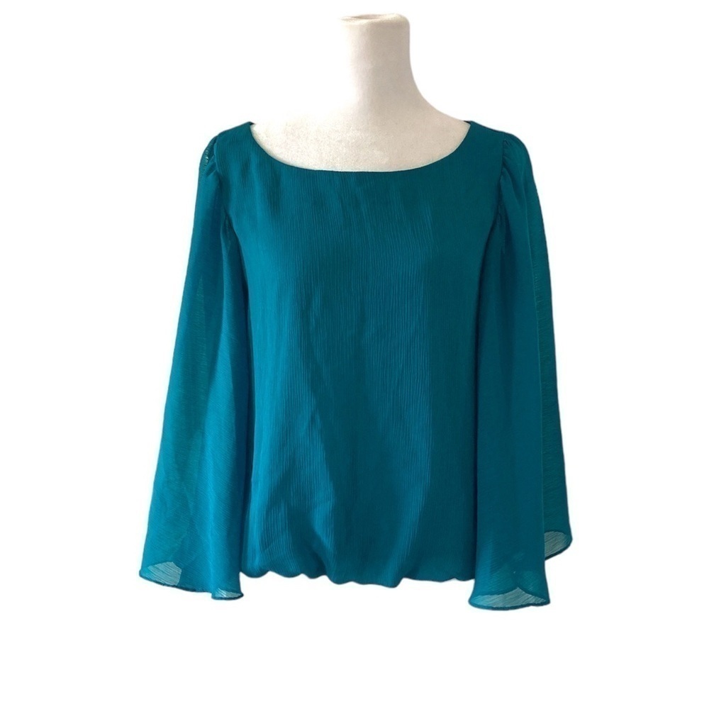 Alfani 8 petite blouse statement sleeves green blue